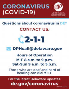 The Public Health Call Center line is 211 or 711 if you are deaf or hard of hearing