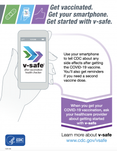 V-safe - an illustration of a hand holding a mobile phone with v-safe on it