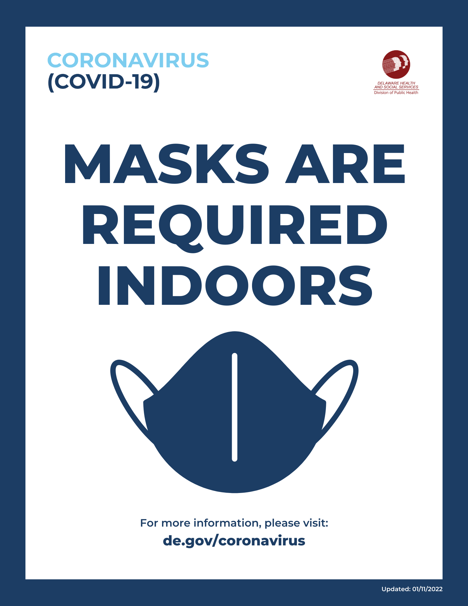 Masks are required indoors - Sign for Business in English